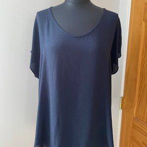 Navy professional blouse with flutter sleeve